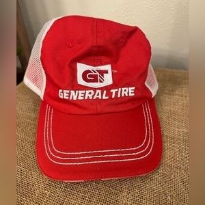 General Tire Trucker Hook and Latched Hat Red and White Farmer Hat Classic